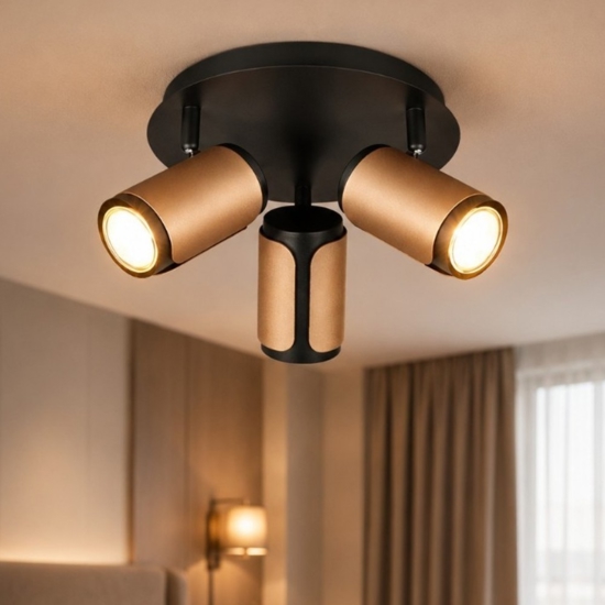 Plafoniera da soffitto con 3 spot orientabili nero caffe