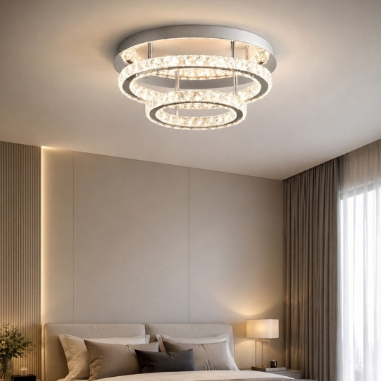 Plafoniera per camera da letto led anelli di cristallo