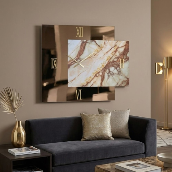 Orologio da parete lux bronzo 73x60 effetto marmo specchio