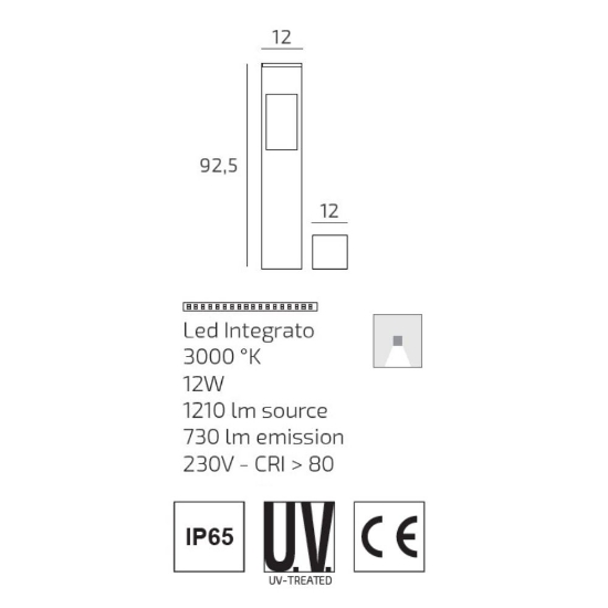 Top light lisbona lampione da giardino moderno antracite led 12w 3000k ip65