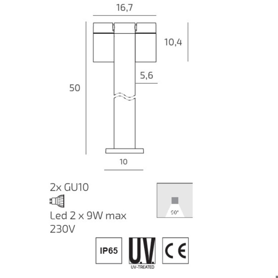 Lampione da giardino top light oslo due luci orientabili ip65