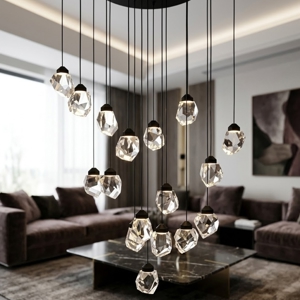 Lampadario moderno a sospensione pendenti effetto cristallo led dimmerabile