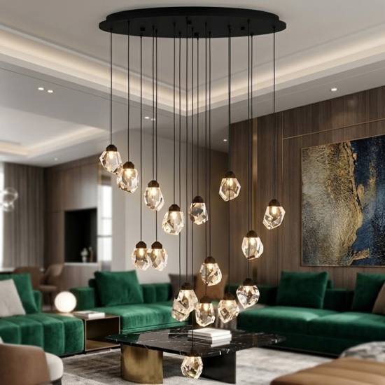 Lampadario moderno a sospensione pendenti effetto cristallo led dimmerabile