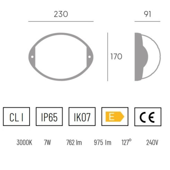 Applique per esterni moderna design ovale grafite led 4000k
