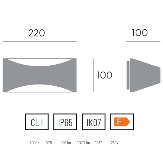 Applique grafite da esterno balcone led 10w 4000k ip65