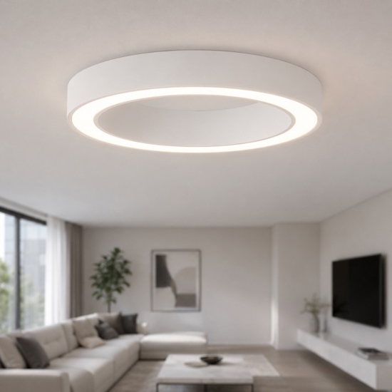 Plafoniera moderna cerchio anello bianco 60 cm led 48w 2700k a 4000k con telecomando app