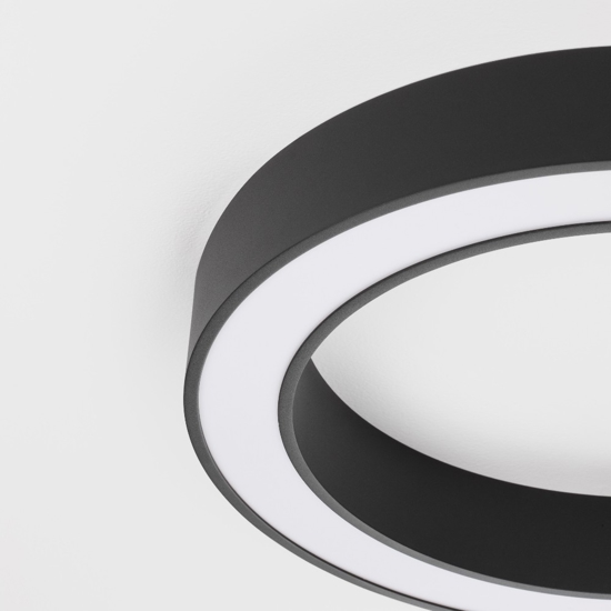 Plafoniera moderna anello nero 60 cm led 48w cct 2700k a 4000k dimmerabile con telecomando app
