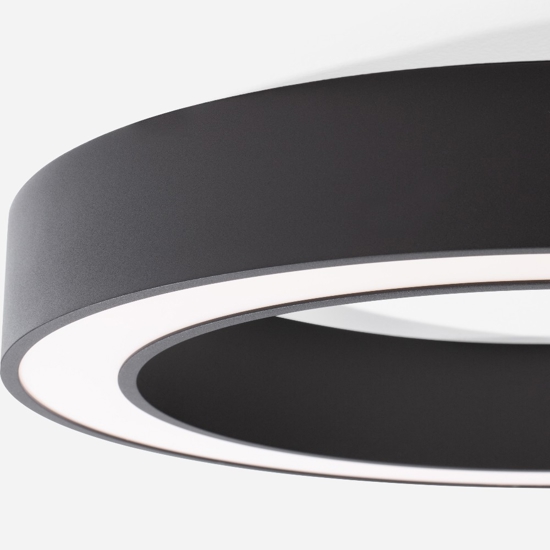 Plafoniera moderna anello nero 60 cm led 48w cct 2700k a 4000k dimmerabile con telecomando app