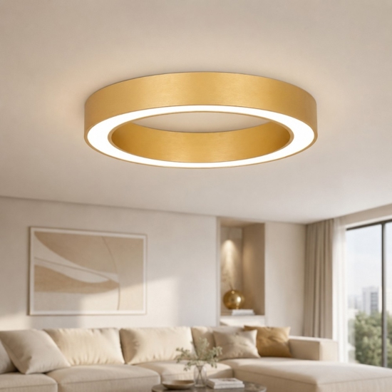 Plafoniera rotonda anello oro 60 cm moderna led 48w cct 2700k a 4000k dimmerabile telecomando app