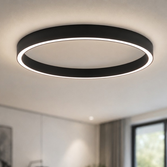 Plafoniera led 60w 3000k dimmerabile nero anello 100 cm