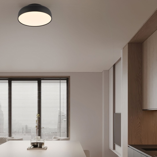 Plafoniera moderna 40 cm nera tonda led 3000k dimmerabile per cucina