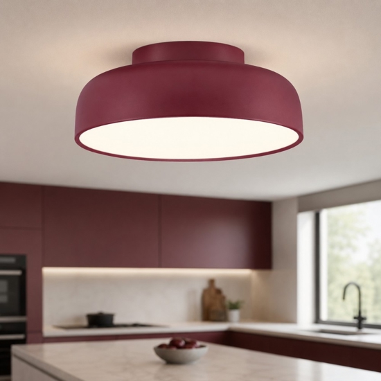 Plafoniera per cucina rosso bordeaux 40 cm moderna tonda led 27w 3000k dimmerabile