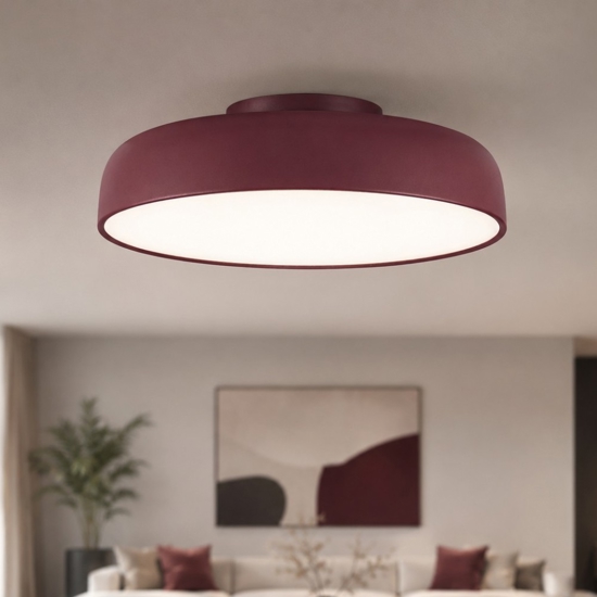 Plafoniera rosso bordeaux 50 cm moderna per soggiorno led 36w 3000k dimmerabile