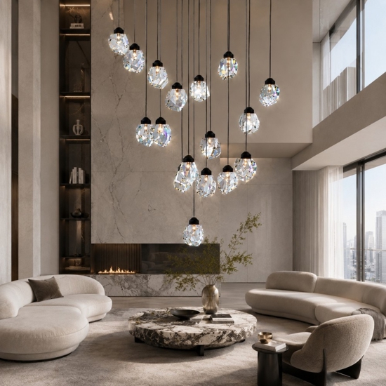 Lampadario moderno a sospensione pendenti in cristallo led dimmerabile