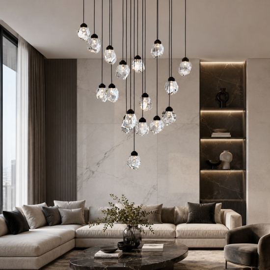 Lampadario moderno a sospensione pendenti in cristallo led dimmerabile