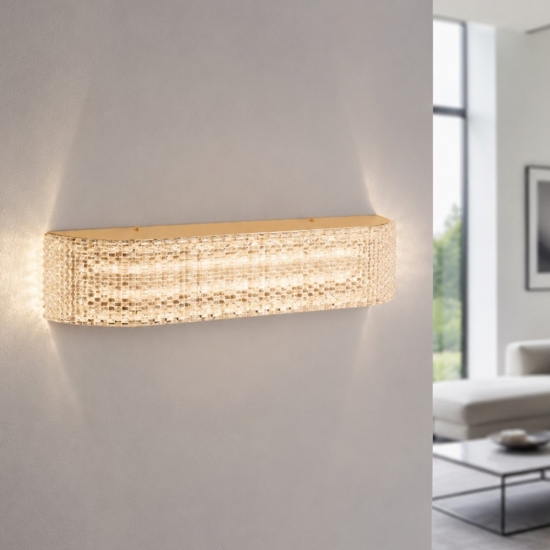 Applique oro da parete contemporanea led 10w 3000k effetto cristallo