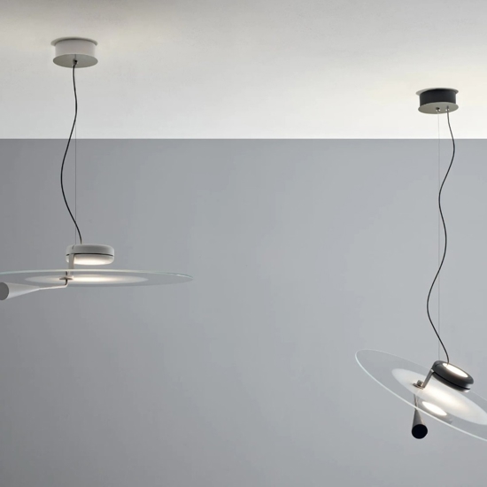 Lampadario moderno disco led cct nickel stilnovo bascula
