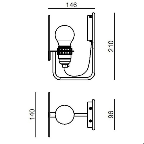 Applique da parete moderna nera bugia stilnovo e27