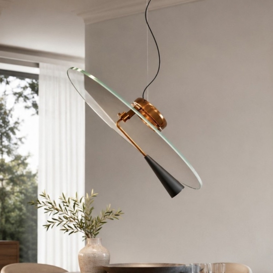 Lampadario moderno per tavolo da pranzo stilnovo bascula led 3000k bronzo