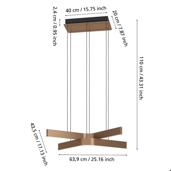 Lampadario design moderno eglo folcino-z bronzo led rgb 2700k a 6500k controllo remoto app