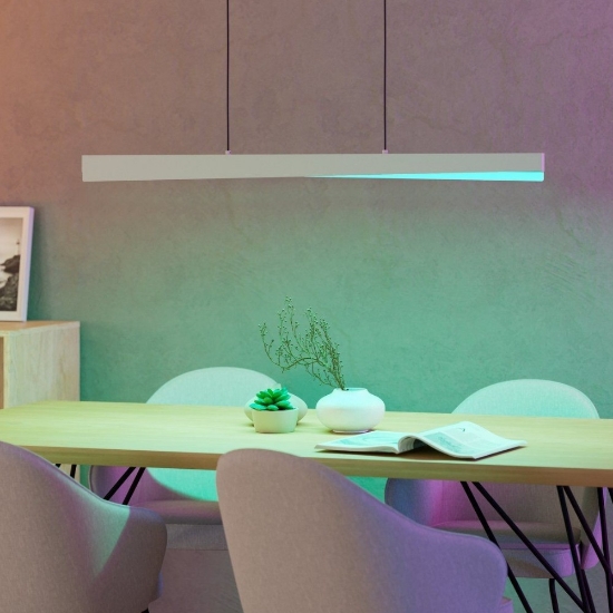 Lampadario barra a sospensione nero led 20w rgb cct 2700k a 6500k controllo remoto app