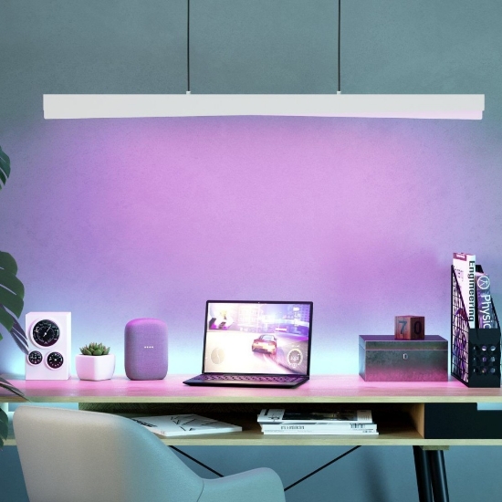 Lampadario barra a sospensione nero led 20w rgb cct 2700k a 6500k controllo remoto app