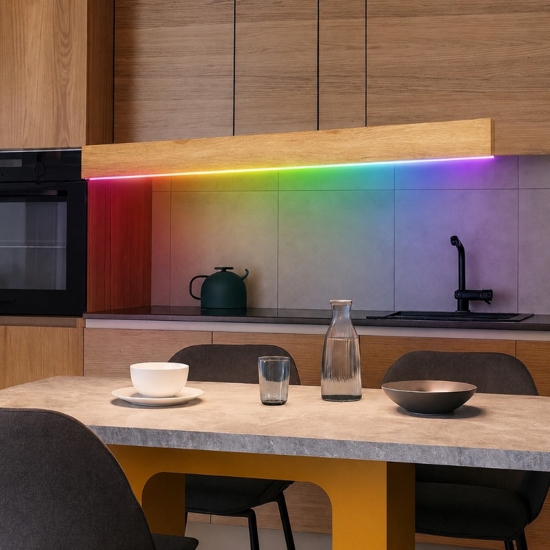 Eglo lampadario a barra per cucina in legno led rgb 2700k a 6500k controllo remoto app