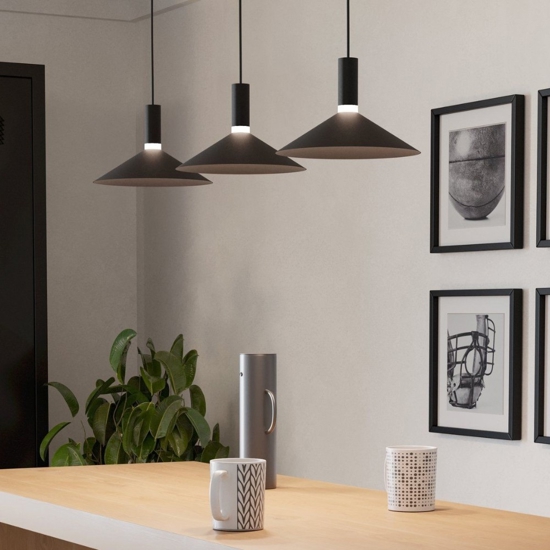 Lampadario 3 pendenti nero led rgb 2700k a 6500k controllo app eglo conomavilla per sala da pranzo
