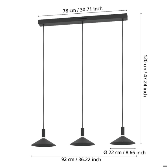 Lampadario 3 pendenti nero led rgb 2700k a 6500k controllo app eglo conomavilla per sala da pranzo