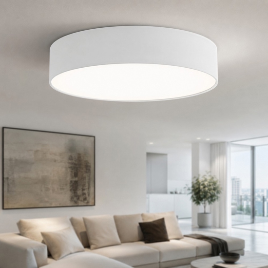 Plafoniera rotonda tessuto bianco moderna per camera da letto eglo pasteri
