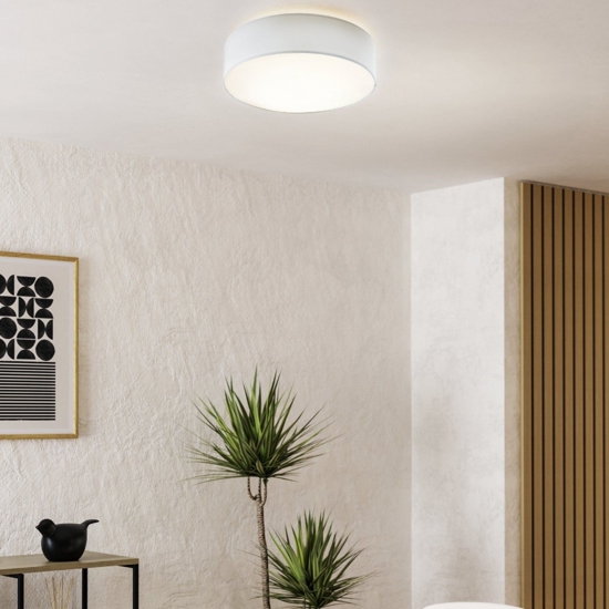 Plafoniera rotonda tessuto bianco moderna per camera da letto eglo pasteri