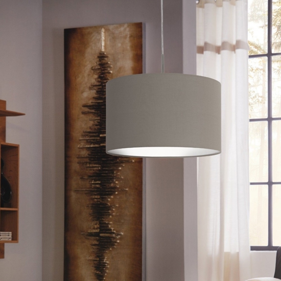 Lampadario a sospensione cilindro in tessuto tortora 38 cm eglo pasteri