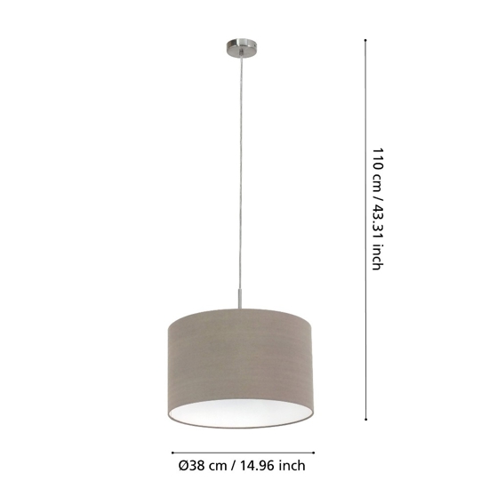 Lampadario a sospensione cilindro in tessuto tortora 38 cm eglo pasteri