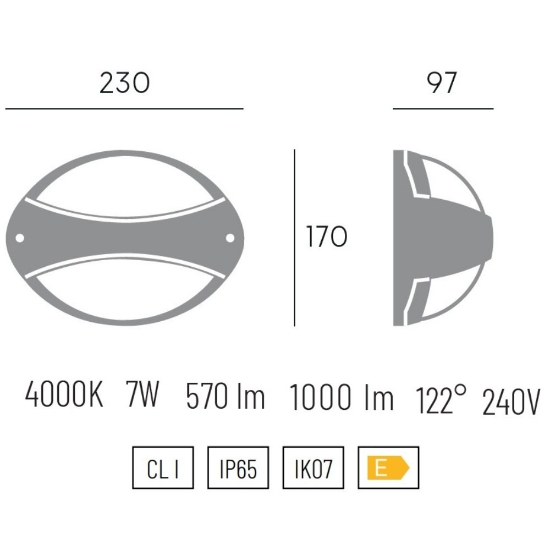 Applique da esterno antracite design ovale led 4000k ip65
