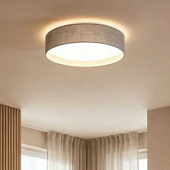 Plafoniera da soffitto rotonda di tessuto tortora cilindro 32 cm eglo pasteri