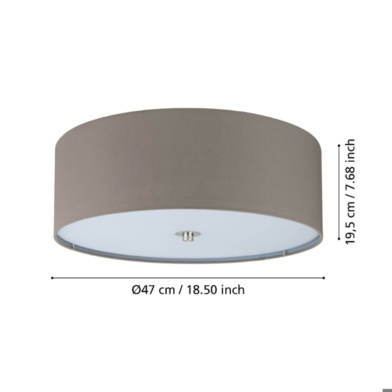 Plafoniera tessuto tortora 47 cm cilindro per camera da letto moderna eglo pasteri