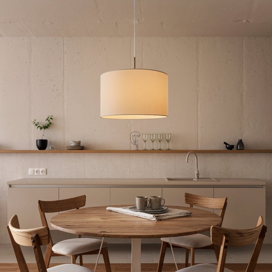 Lampadario a sospensione cilindro di tessuto avorio moderno cm 38 eglo pastera