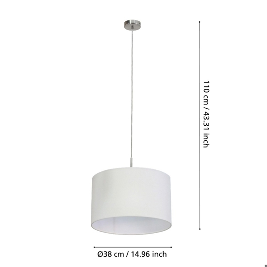 Lampadario a sospensione cilindro di tessuto avorio moderno cm 38 eglo pastera