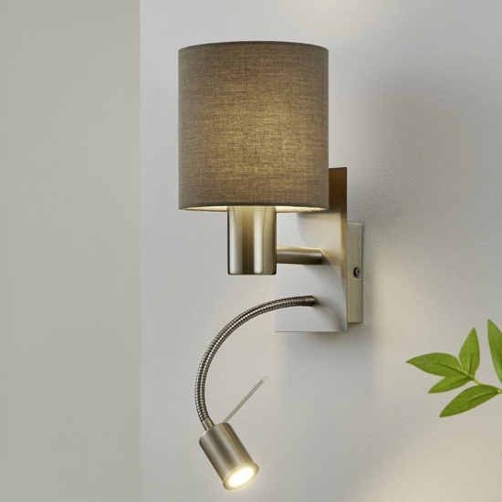 Applique grigio per comodino camera da letto moderna con luce da lettura orientabile eglo pasteri