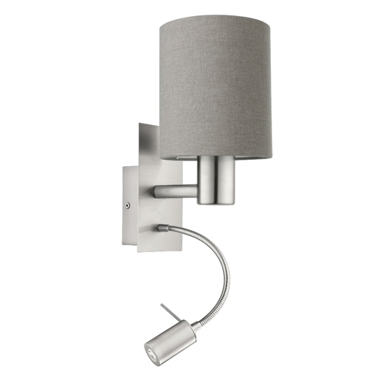 Applique grigio per comodino camera da letto moderna con luce da lettura orientabile eglo pasteri