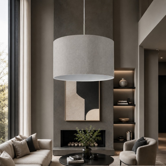 Lampadario paralume a sospensione tessuto grigio cilindro eglo pasteri