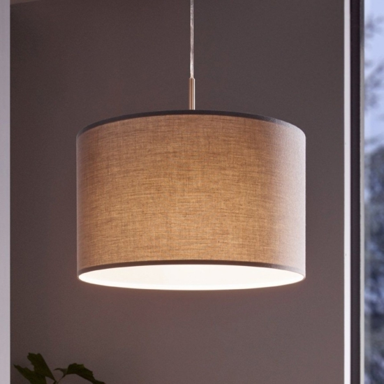 Lampadario paralume a sospensione tessuto grigio cilindro eglo pasteri