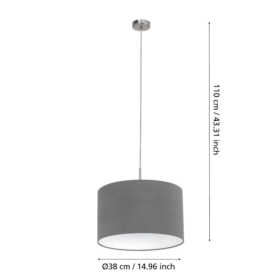 Lampadario paralume a sospensione tessuto grigio cilindro eglo pasteri