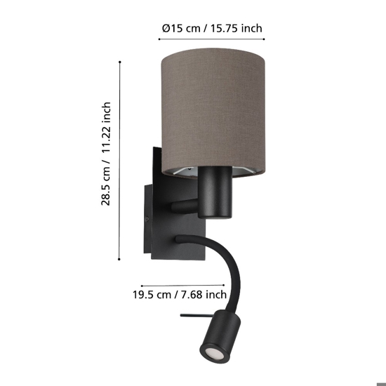 Applique per camera da letto antracite marrone luce da lettura eglo pasteri