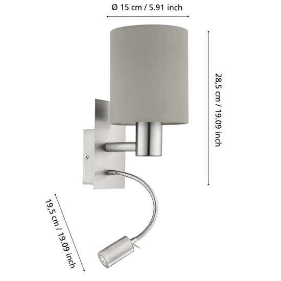 Applique per comodini camera da letto paralume tortora luce orientabile da lettura eglo pasteri