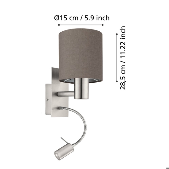 Applique per camera da letto marrone antracite luce da lettura eglo pasteri