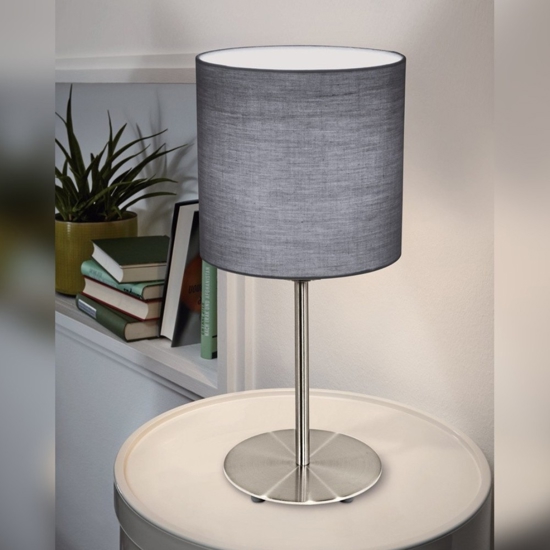 Abat-jour lampada da comodino paralume grigio per camera da letto moderna eglo pasteri