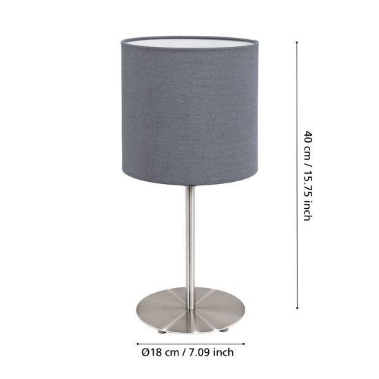 Abat-jour lampada da comodino paralume grigio per camera da letto moderna eglo pasteri
