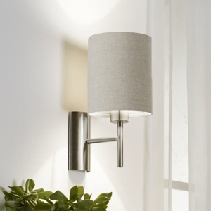 Applique da parete con paralume in tessuto cilindro grigio moderna eglo pastera