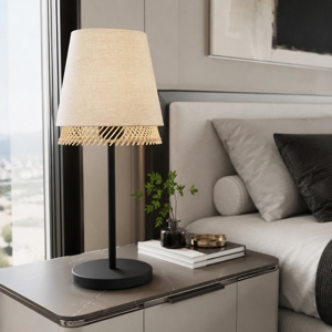 Abat-jour lampada da comodino con paralume lino legno eglo tabley per camera da letto